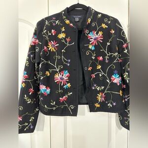 Boston Proper Vintage Black Floral Embroidered Blazer Jacket